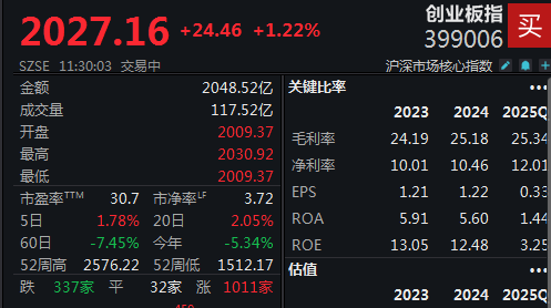 题材股持续活跃创业板指数半日涨122%