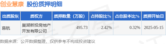 创业慧康（300451）股东葛航质押49573万股占总股本032%(图1)