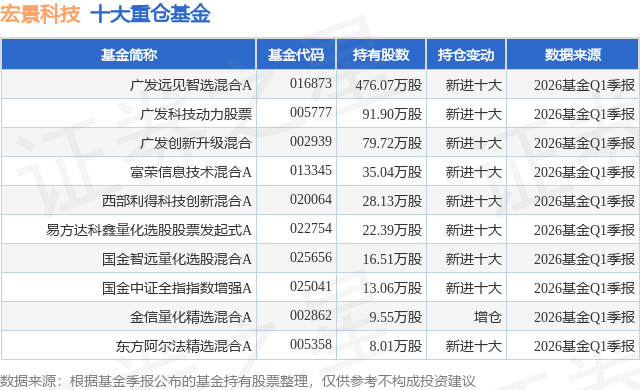 5月20日宏景科技涨618%广发远见智选混合A基金重仓该股(图1)